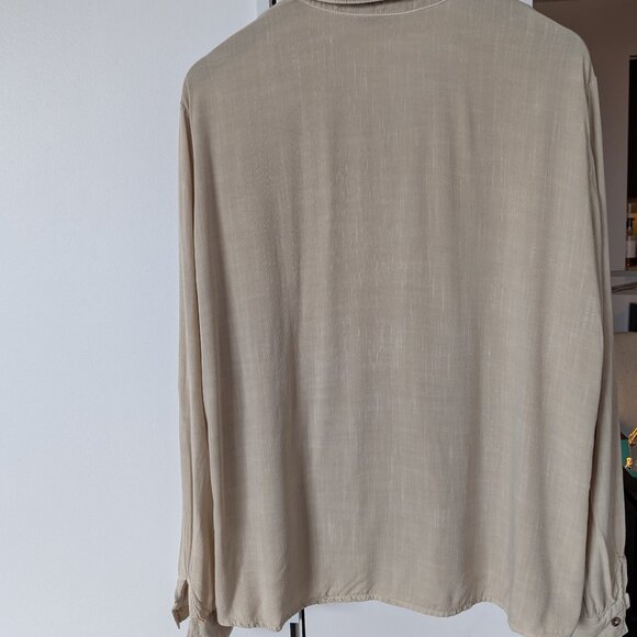 Stradivarius, Linen-like Oatmeal-beige Roll-up Sleeve Blouse, Size L - Picture 5 of 13